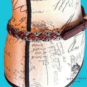 Vintage Brighton Collectable Braided/Croc Embossed Leather Belt  W Silver M 34”